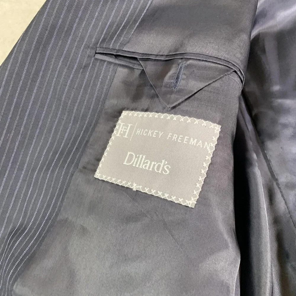 Hickey Freeman Suit Jacket Mens 42R Blue Pinstripe Super 130s Wool Made USA‎